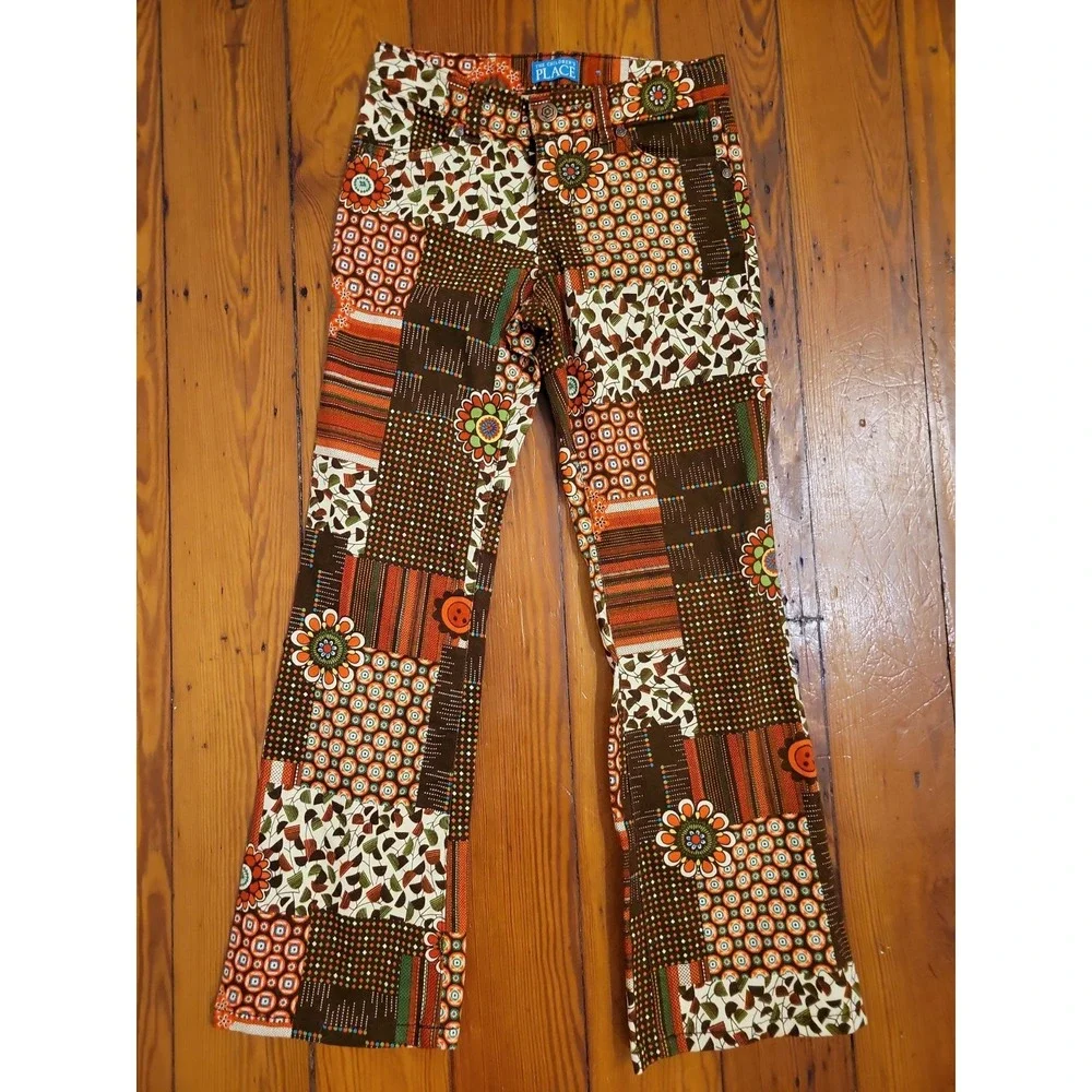 The Childrens Place Flare Pants Girls 8 Retro Patchwork Denim Jeans Groovy